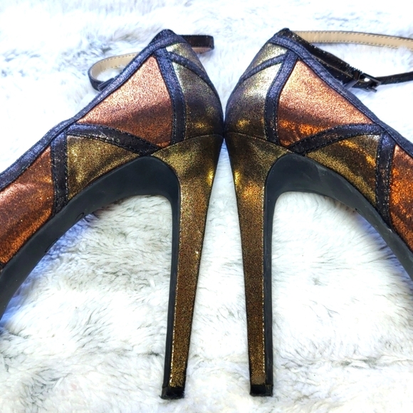 Jessica Simpson Vindie 8M Metallic Gold and Copper Ankle Strap Platform Heels - Picture 8 of 15